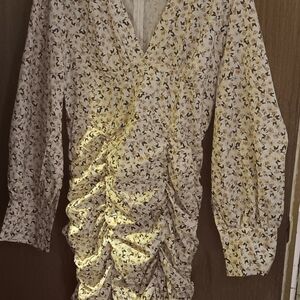 Floral Long Sleeve Ruched Short Dress XL(12-14)